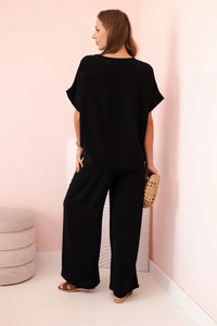 Women's viscose set with decorative flower and wide trousers ART0109 / – Black цвет / color | Lexline Fashion