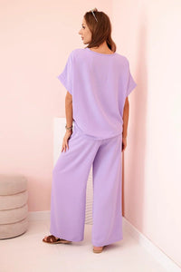 Women's viscose set with decorative flower and wide trousers ART0109 / – Light || Purple цвет / color | Lexline Fashion