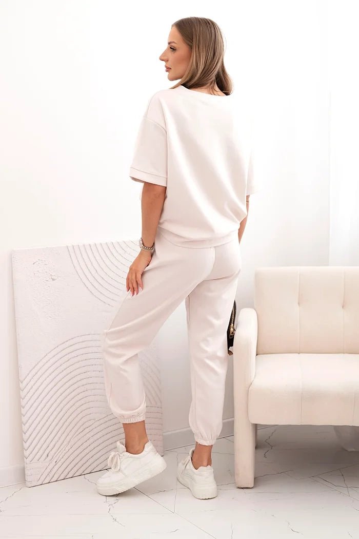 Women's viscose set with short sleeves and trousers 7396 / – Beige цвет / color | Lexline Fashion