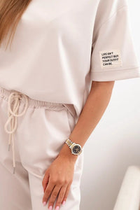 Women's viscose set with short sleeves and trousers 7396 / – Beige цвет / color | Lexline Fashion