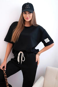 Women's viscose set with short sleeves and trousers 7396 / – Black цвет / color | Lexline Fashion
