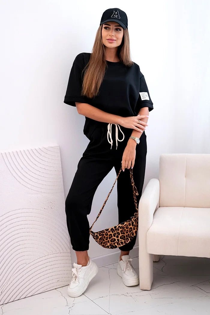 Women's viscose set with short sleeves and trousers 7396 / – Black цвет / color | Lexline Fashion