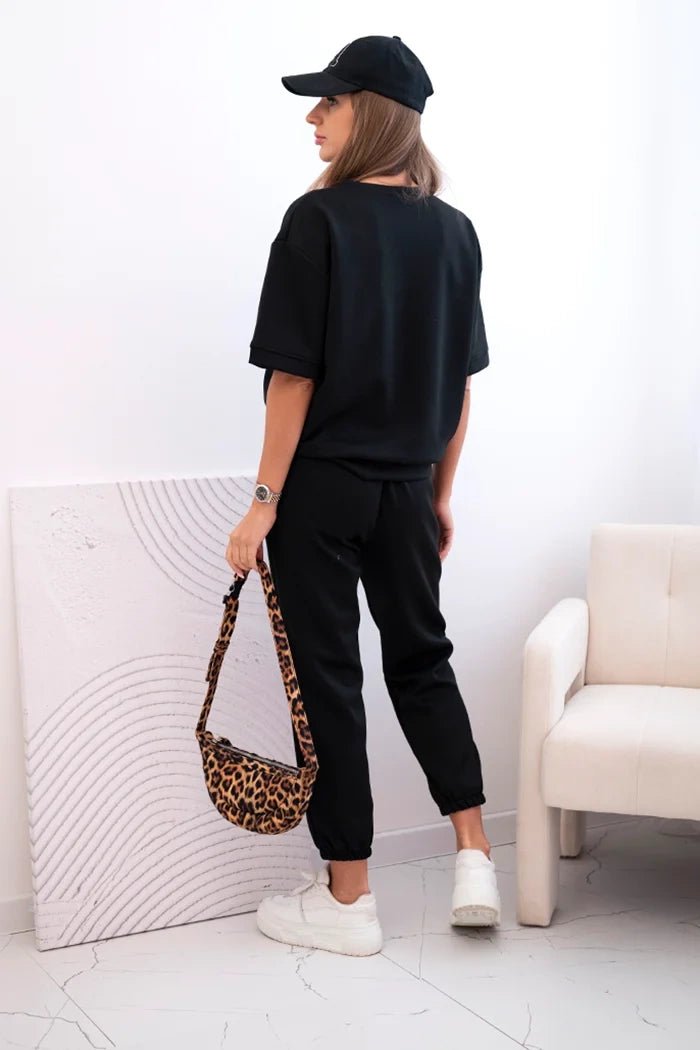Women's viscose set with short sleeves and trousers 7396 / – Black цвет / color | Lexline Fashion