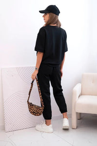 Women's viscose set with short sleeves and trousers 7396 / – Black цвет / color | Lexline Fashion