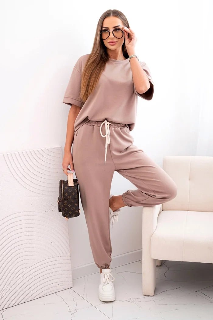 Women's viscose set with short sleeves and trousers 7396 / – Camel цвет / color | Lexline Fashion
