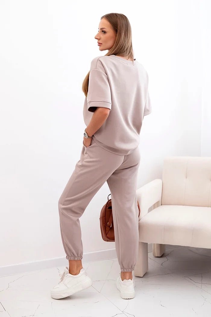 Women's viscose set with short sleeves and trousers 7396 / – Dark | Beige цвет / color | Lexline Fashion