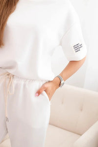 Women's viscose set with short sleeves and trousers 7396 / – Ecru цвет / color | Lexline Fashion
