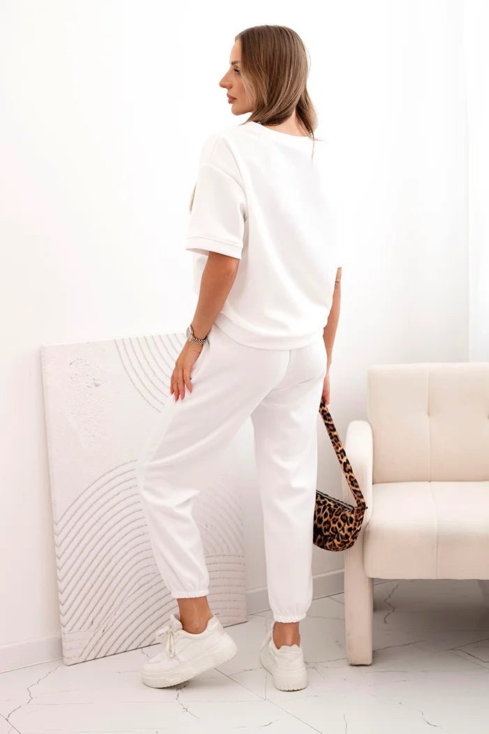 Women's viscose set with short sleeves and trousers 7396 / – Ecru цвет / color | Lexline Fashion