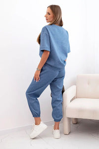 Women's viscose set with short sleeves and trousers 7396 / – Jeans | Melange цвет / color | Lexline Fashion