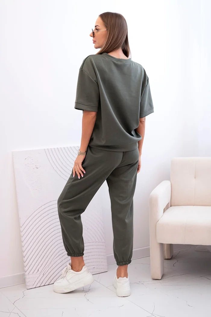 Women's viscose set with short sleeves and trousers 7396 / – Khaki цвет / color | Lexline Fashion