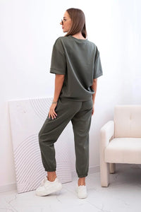 Women's viscose set with short sleeves and trousers 7396 / – Khaki цвет / color | Lexline Fashion