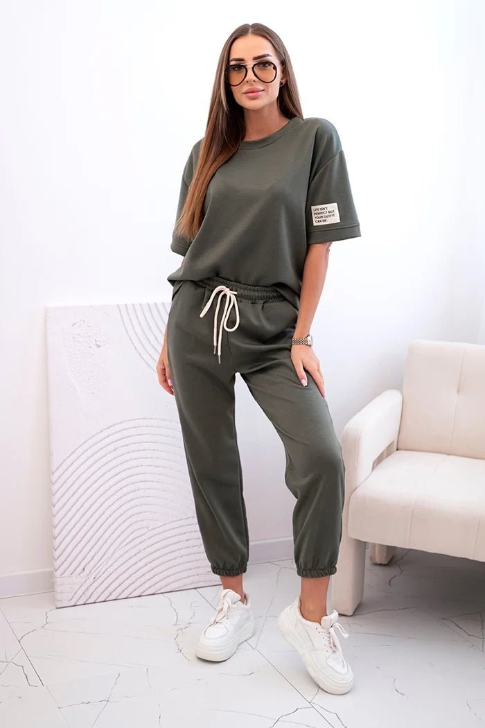 Women's viscose set with short sleeves and trousers 7396 / – Khaki цвет / color | Lexline Fashion