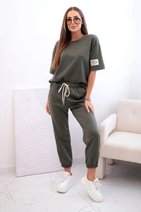 Women's viscose set with short sleeves and trousers 7396 / – Khaki цвет / color | Lexline Fashion