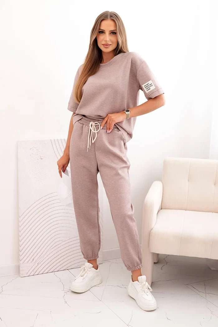 Women's viscose set with short sleeves and trousers 7396 / – Melange || Beige цвет / color | Lexline Fashion