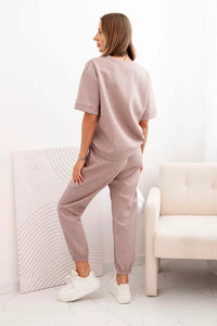 Women's viscose set with short sleeves and trousers 7396 / – Melange || Beige цвет / color | Lexline Fashion