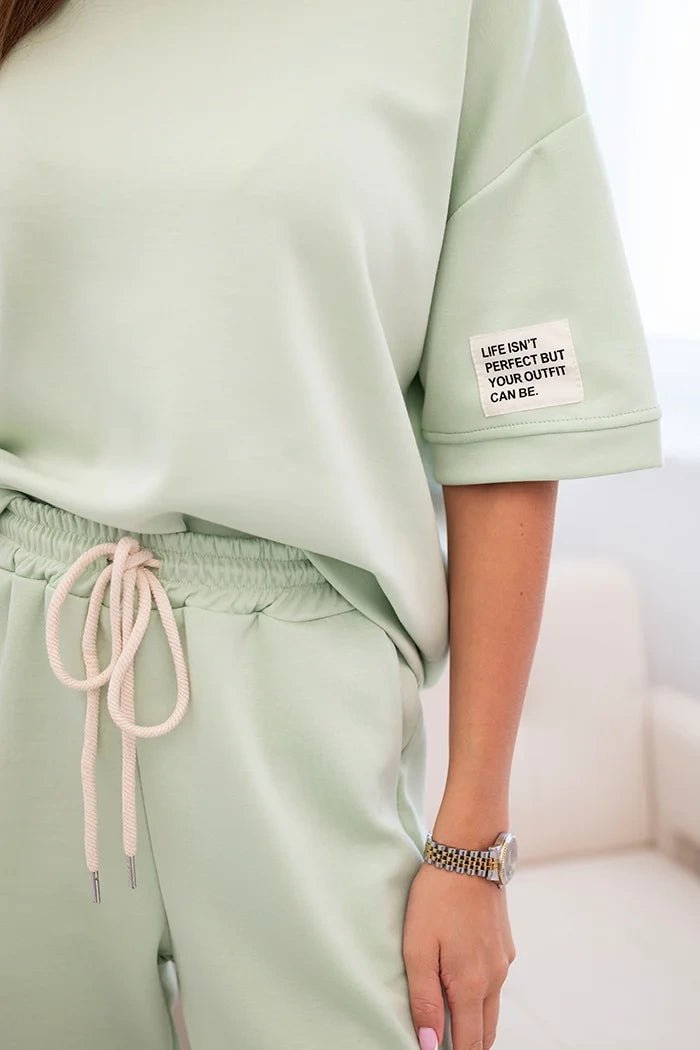 Women's viscose set with short sleeves and trousers 7396 / – Mint || Light цвет / color | Lexline Fashion