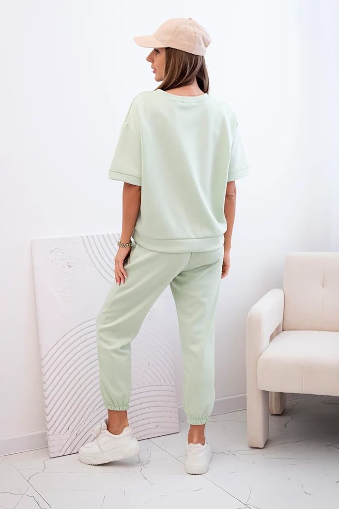 Women's viscose set with short sleeves and trousers 7396 / – Mint || Light цвет / color | Lexline Fashion