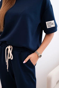 Women's viscose set with short sleeves and trousers 7396 / – Navy blue цвет / color | Lexline Fashion