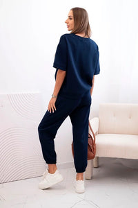Women's viscose set with short sleeves and trousers 7396 / – Navy blue цвет / color | Lexline Fashion