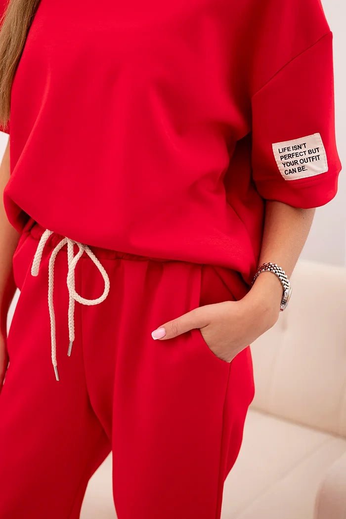 Women's viscose set with short sleeves and trousers 7396 / – Red цвет / color | Lexline Fashion