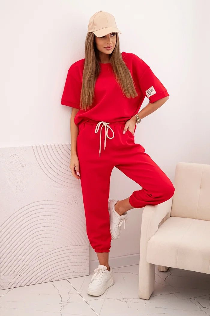 Women's viscose set with short sleeves and trousers 7396 / – Red цвет / color | Lexline Fashion