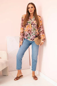 Women's viscose shirt with collar and floral pattern ME3203 / – Powder Pink цвет / color | Lexline Fashion