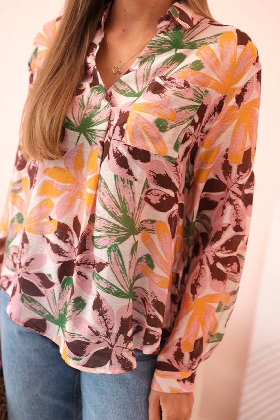 Women's viscose shirt with collar and floral pattern ME3203 / – Powder Pink цвет / color | Lexline Fashion
