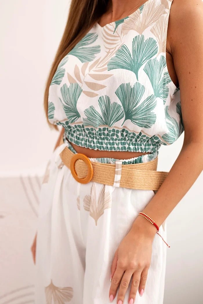 Women's viscose top and pants with leaf print ART52978 / – Dark Mint цвет / color | Lexline Fashion