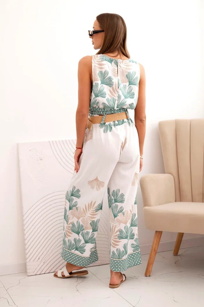 Women's viscose top and pants with leaf print ART52978 / – Dark Mint цвет / color | Lexline Fashion
