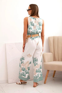 Women's viscose top and pants with leaf print ART52978 / – Dark Mint цвет / color | Lexline Fashion