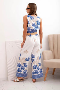 Women's viscose top and pants with leaf print ART52978 / – Navy blue цвет / color | Lexline Fashion