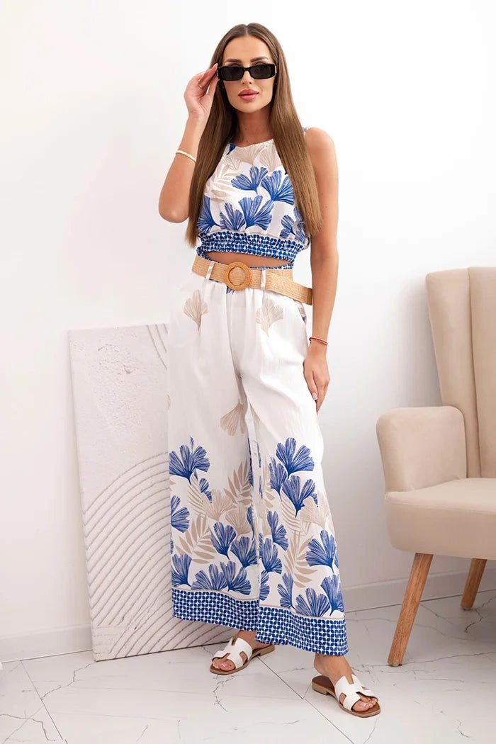 Women's viscose top and pants with leaf print ART52978 / – Navy blue цвет / color | Lexline Fashion