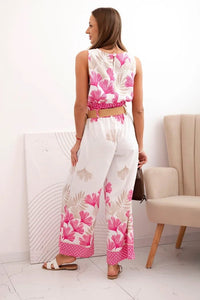 Women's viscose top and pants with leaf print ART52978 / – Pink цвет / color | Lexline Fashion