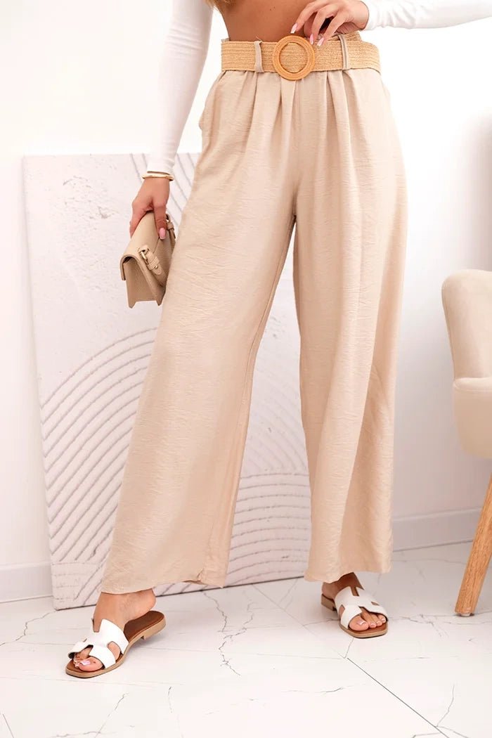 Women's viscose trousers with a decorative belt ART9806 - 3 / – Beige цвет / color | Lexline Fashion