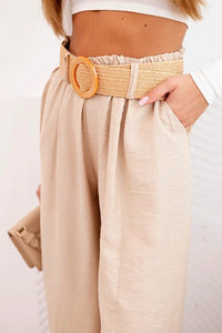 Women's viscose trousers with a decorative belt ART9806 - 3 / – Beige цвет / color | Lexline Fashion