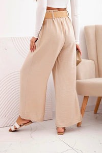 Women's viscose trousers with a decorative belt ART9806 - 3 / – Beige цвет / color | Lexline Fashion