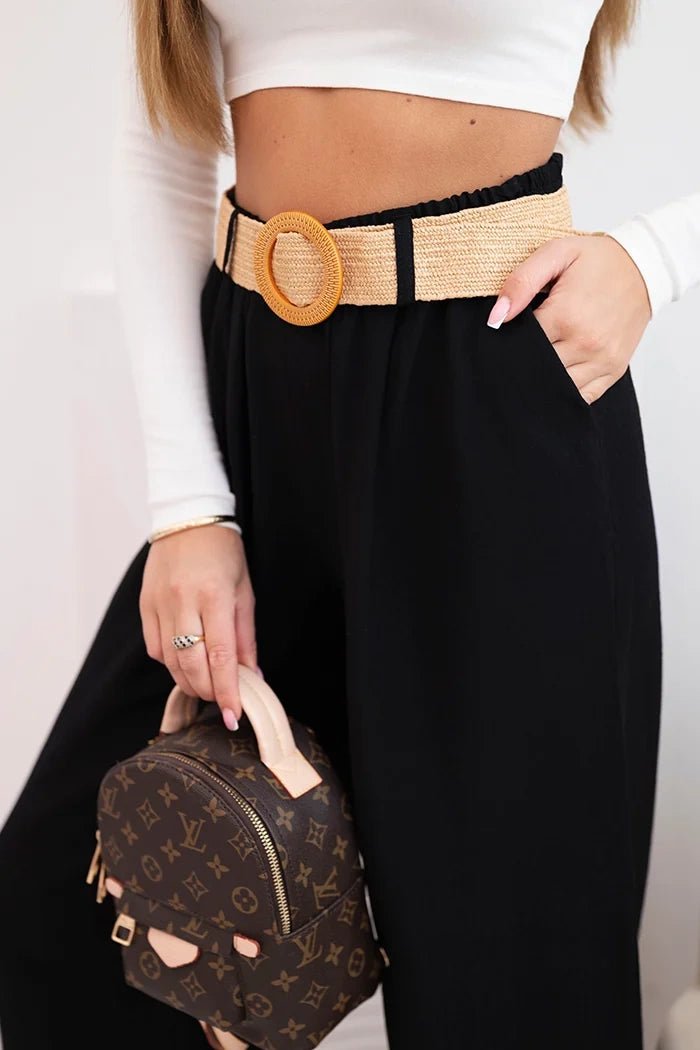 Women's viscose trousers with a decorative belt ART9806 - 3 / – Black цвет / color | Lexline Fashion