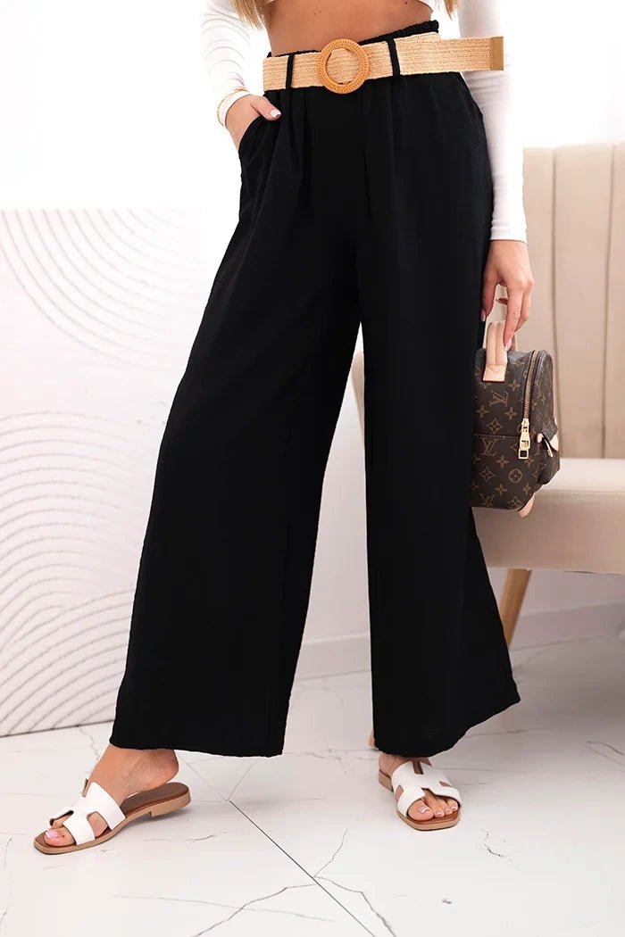 Women's viscose trousers with a decorative belt ART9806 - 3 / – Black цвет / color | Lexline Fashion