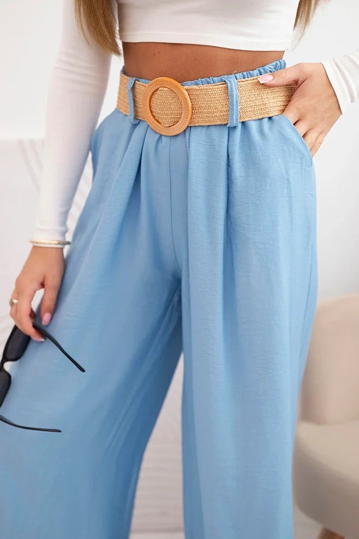 Women's viscose trousers with a decorative belt ART9806 - 3 / – Blue цвет / color | Lexline Fashion