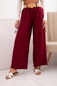 Women's viscose trousers with a decorative belt ART9806 - 3 / – Burgundy цвет / color | Lexline Fashion