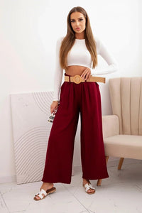 Women's viscose trousers with a decorative belt ART9806 - 3 / – Burgundy цвет / color | Lexline Fashion