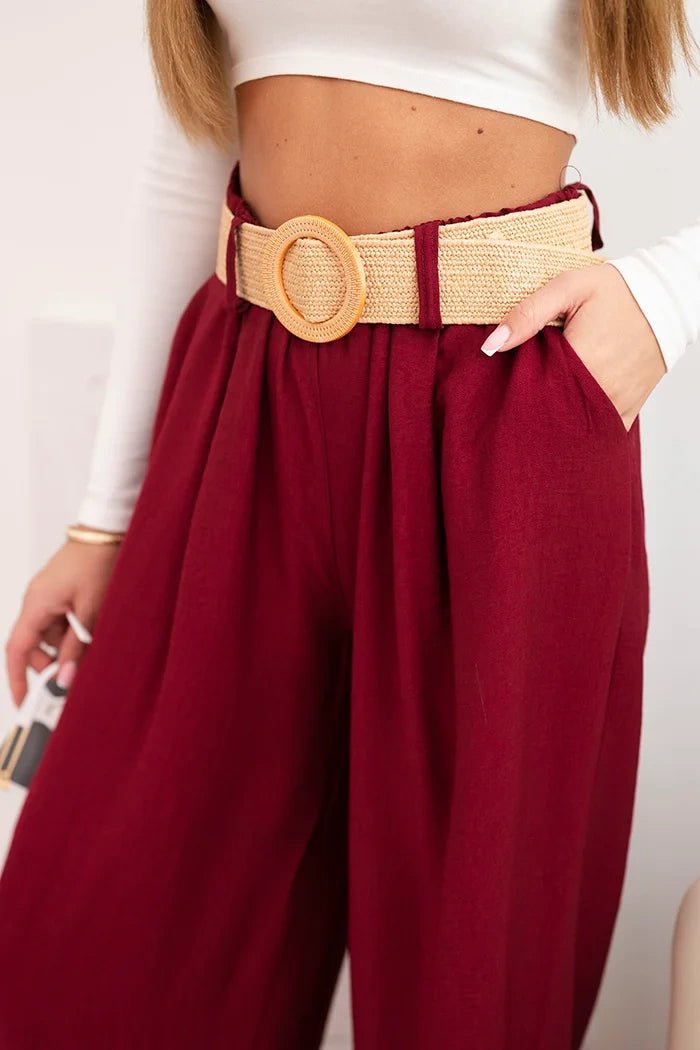 Women's viscose trousers with a decorative belt ART9806 - 3 / – Burgundy цвет / color | Lexline Fashion