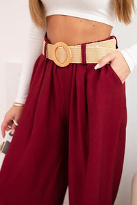 Women's viscose trousers with a decorative belt ART9806 - 3 / – Burgundy цвет / color | Lexline Fashion