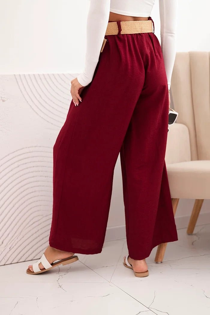 Women's viscose trousers with a decorative belt ART9806 - 3 / – Burgundy цвет / color | Lexline Fashion