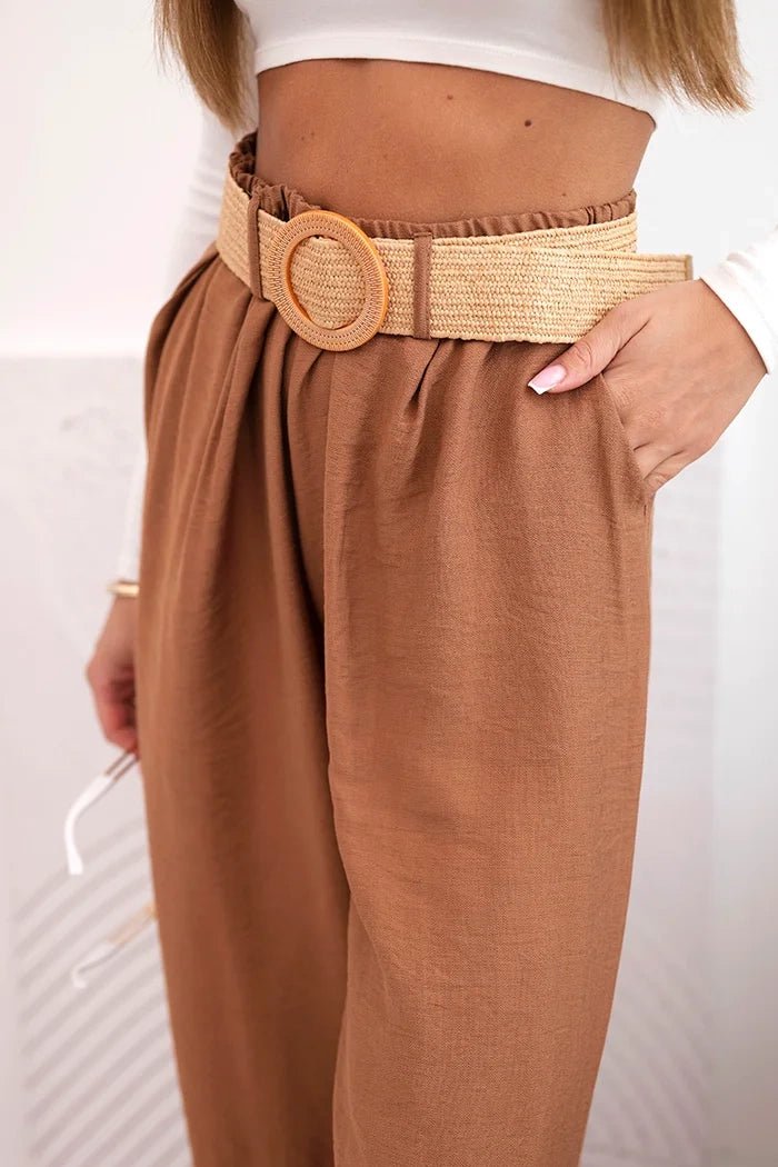 Women's viscose trousers with a decorative belt ART9806 - 3 / – Camel цвет / color | Lexline Fashion