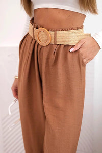Women's viscose trousers with a decorative belt ART9806 - 3 / – Camel цвет / color | Lexline Fashion