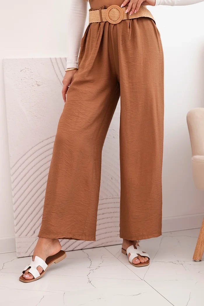 Women's viscose trousers with a decorative belt ART9806 - 3 / – Camel цвет / color | Lexline Fashion