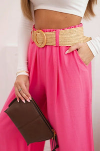 Women's viscose trousers with a decorative belt ART9806 - 3 / – Pink цвет / color | Lexline Fashion