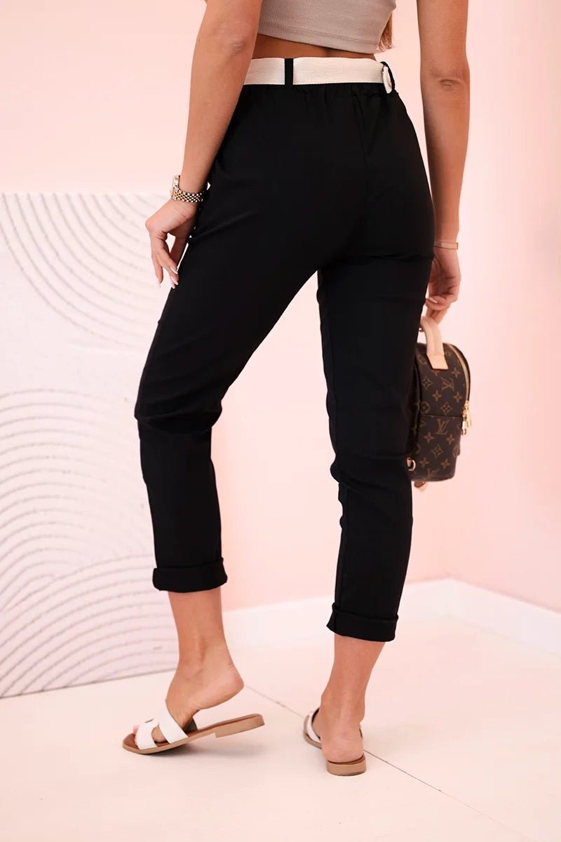 Women's viscose trousers with belt ART3922 / – Black цвет / color | Lexline Fashion