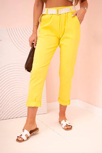 Women's viscose trousers with belt ART3922 / – Dark || Yellow цвет / color | Lexline Fashion